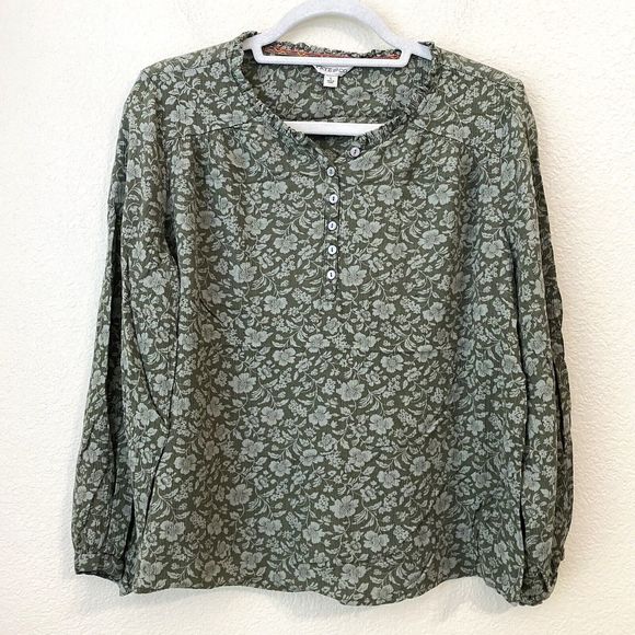 Frye and Co Blouse Top Womens Large Floral Peasant Green Popover - Picture 1 of 7